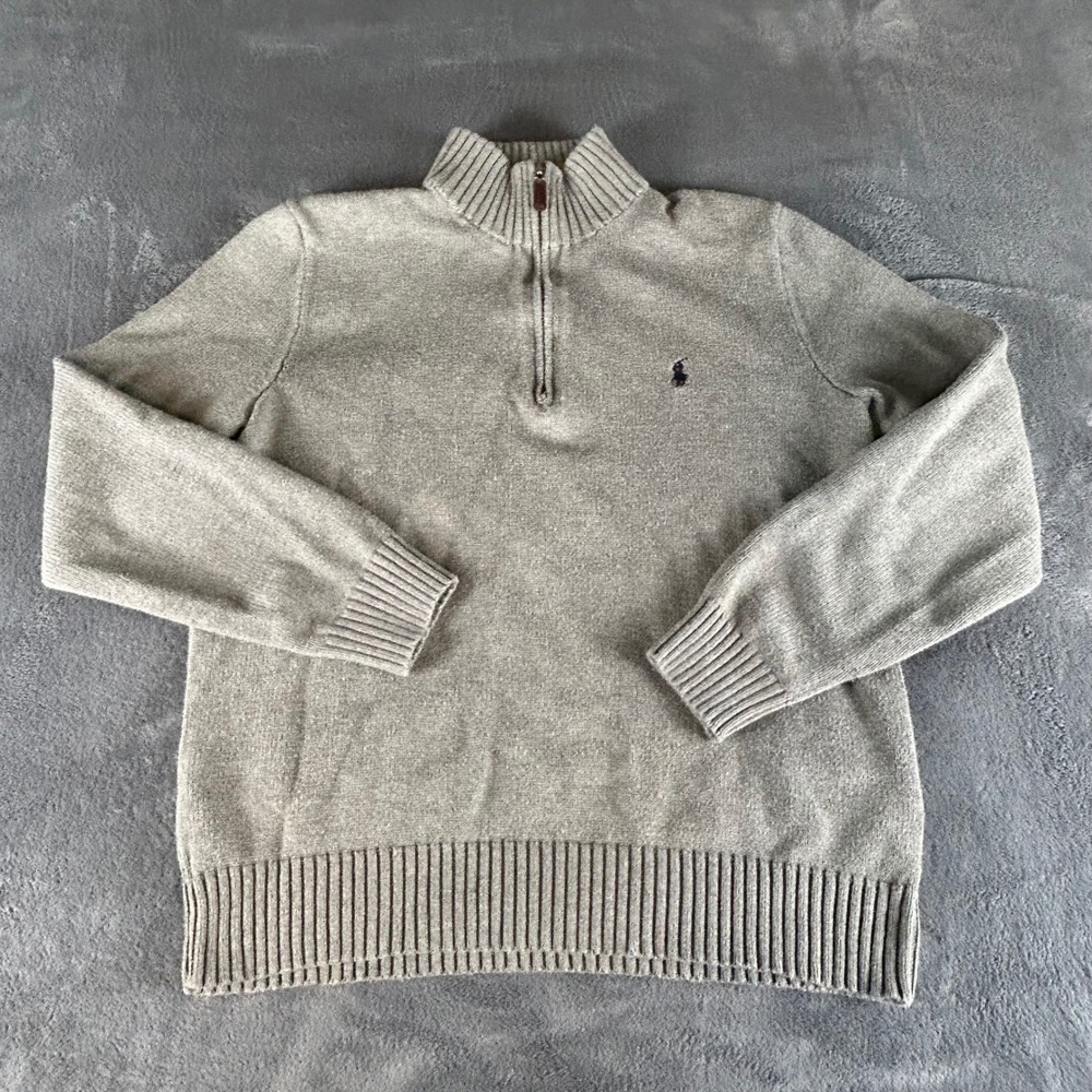 Polo Ralph Lauren Mens Quarter Zip Cotton Sweater Grey M Pony Logo Pullover